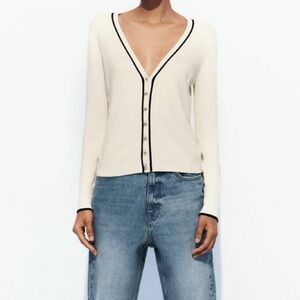 Zara Cream Cardigan with Black Lining